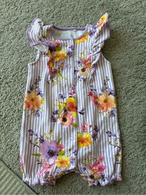 Next Baby Purple & White Striped Floral Romper